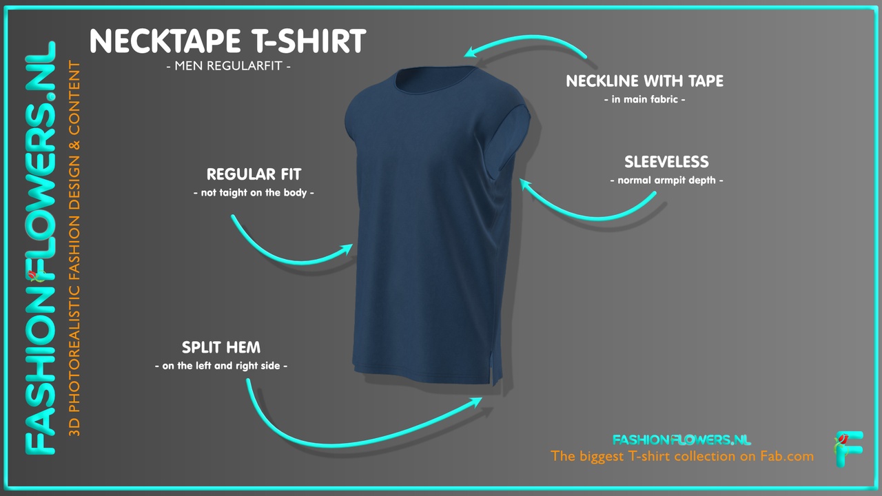 Media 1 for listing Blue Colour Sleeveless Split T-shirt | Basic Round Neck | Straight Hem Splits