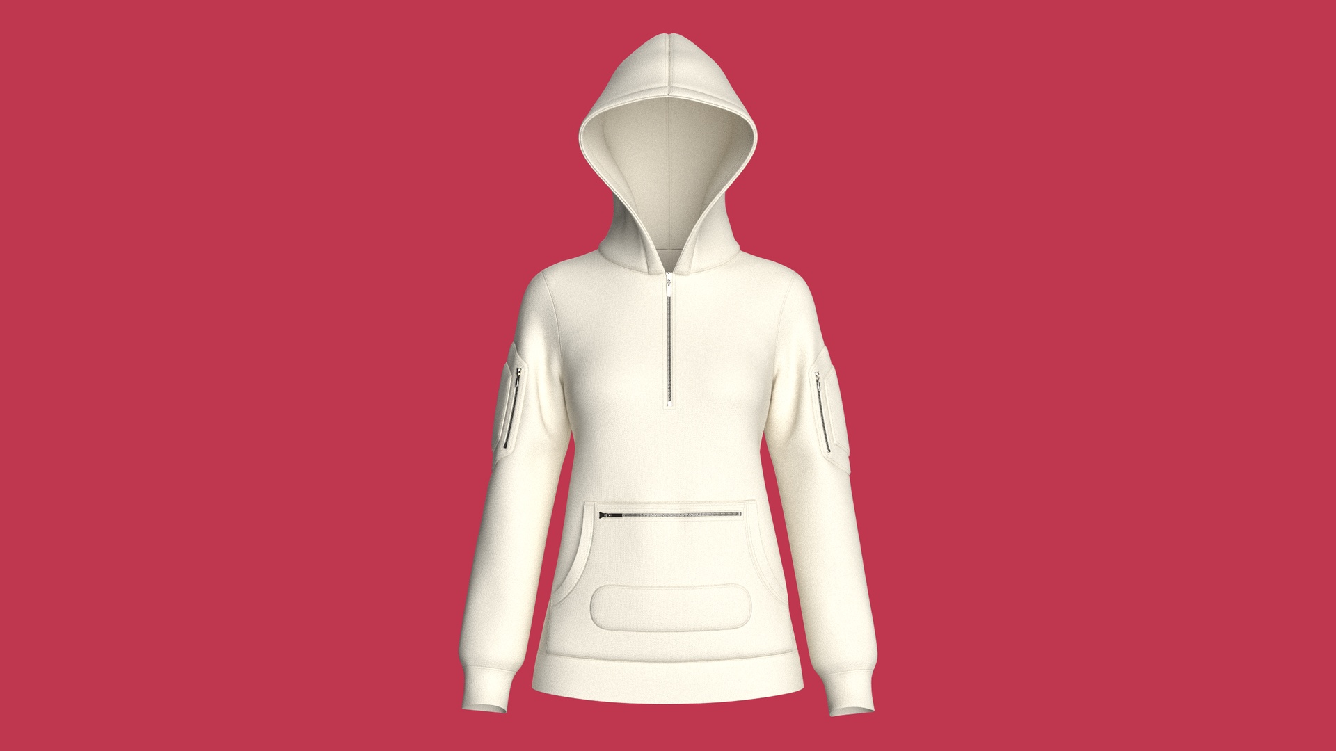 Media 1 for listing Girls Half - Zip Hoodie With Zip Kangaroo Pocket | High Poly