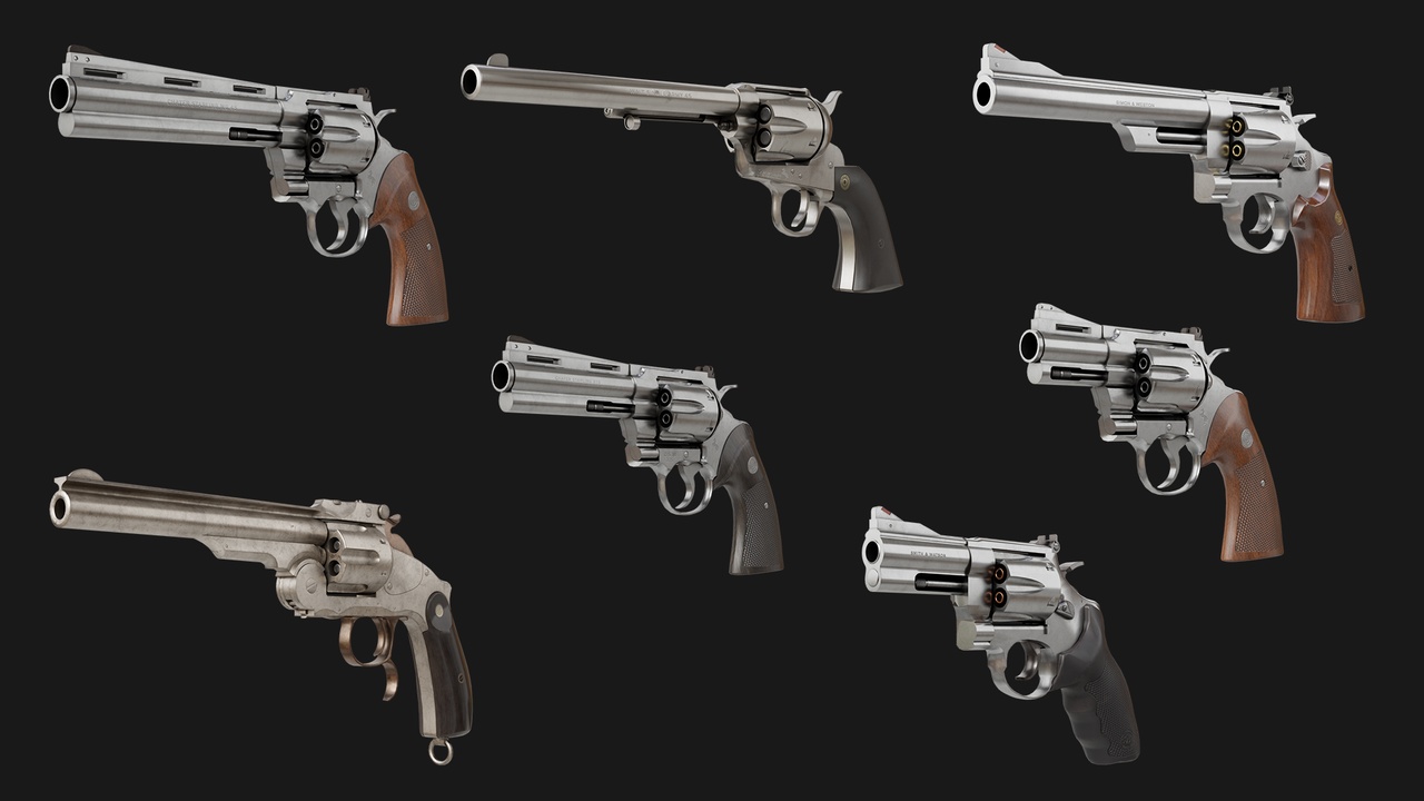 Media 1 for listing 7 Silver Revolvers Collection All PBR Unity UE Textures Included