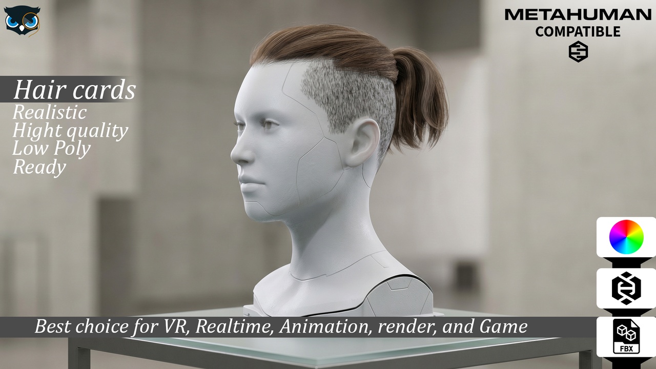 Media 1 for listing Tactical Undercut Ponytail Real Time MetaHuman Compatible Hair Cards