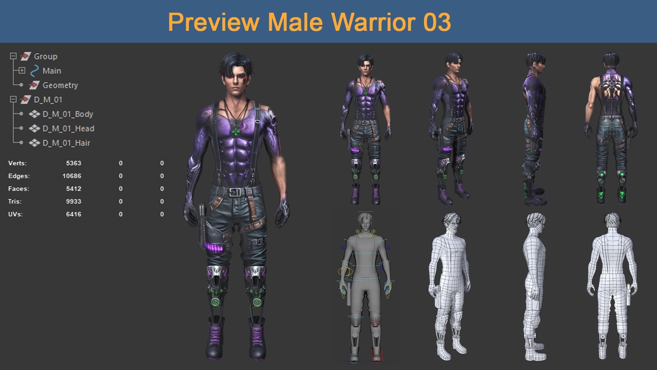Media 1 for listing Asset - Character Male Warriors 03 - Ready for game Low-poly 3D model