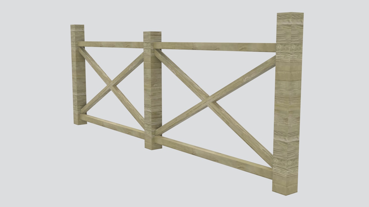 Media 1 for listing Weathered Timber Fence Panel with X Cross Bracing and Three Posts 3D Model