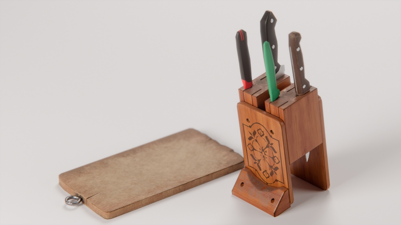 Media 1 for listing Knives and Cutting Board - Lowpoly