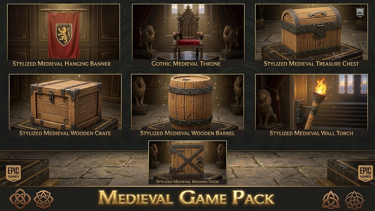 Media 1 for listing Stylized Medieval Prop Pack – 7 Game-Ready Environment Assets