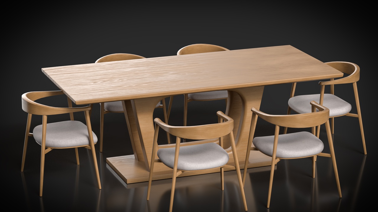 Media 1 for listing Elegant Wooden Dining Table & Chair Set Low Poly