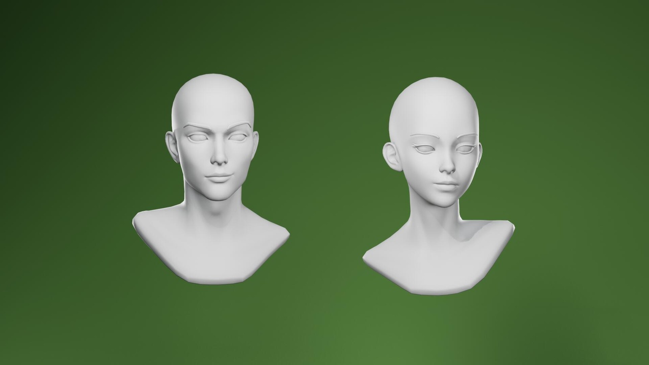 Media 1 for listing Stylized Anime Male and Female Head Base Mesh 3D Model Facial Rig Shape Keys