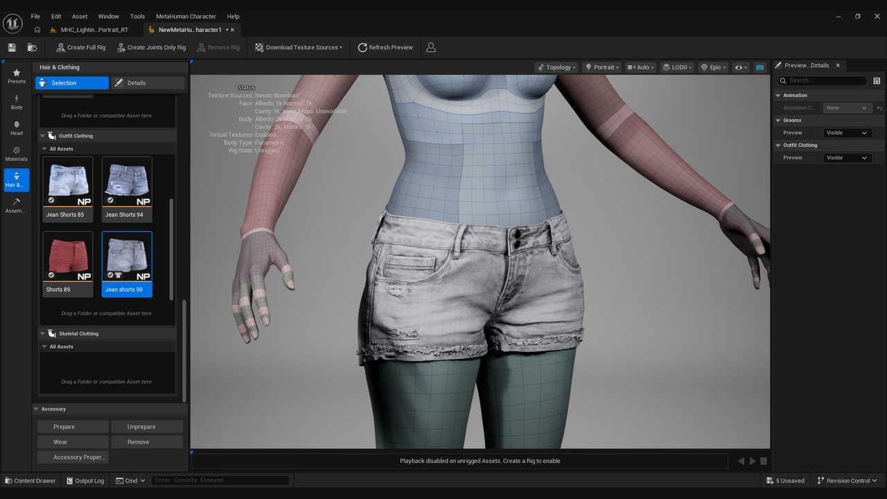 Media 1 for listing Denim Shorts Metahuman 90 - MHPKG