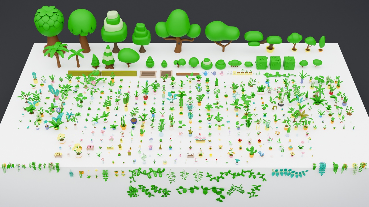 Media 1 for listing Cozy Cartoon Plants – 530 Stylized Plants, Flowers, Cactus and Garden Props