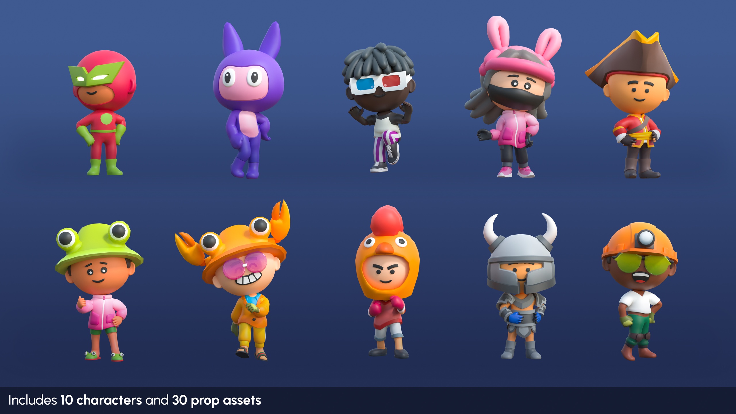 Media 1 for listing Cute Characters Mini - Low Poly Animated Pack