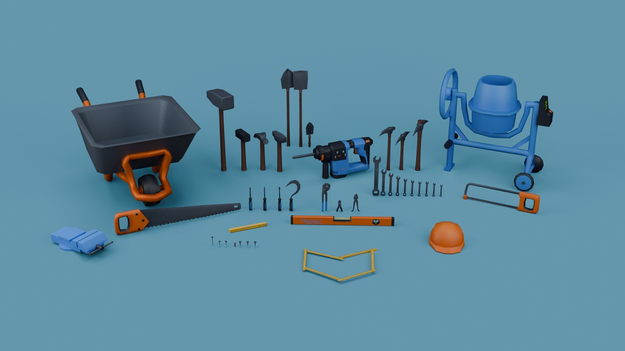 Media 1 for listing Low Poly Construction Site Tools Pack