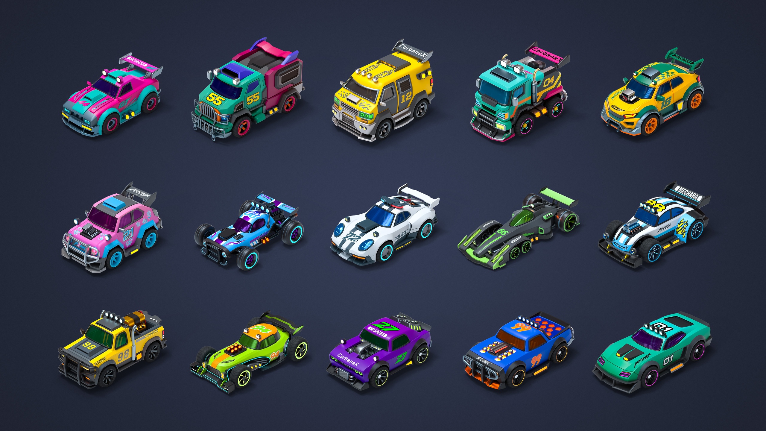 Media 1 for listing Modular Cyber Racing Cars - Low Poly 3D Models