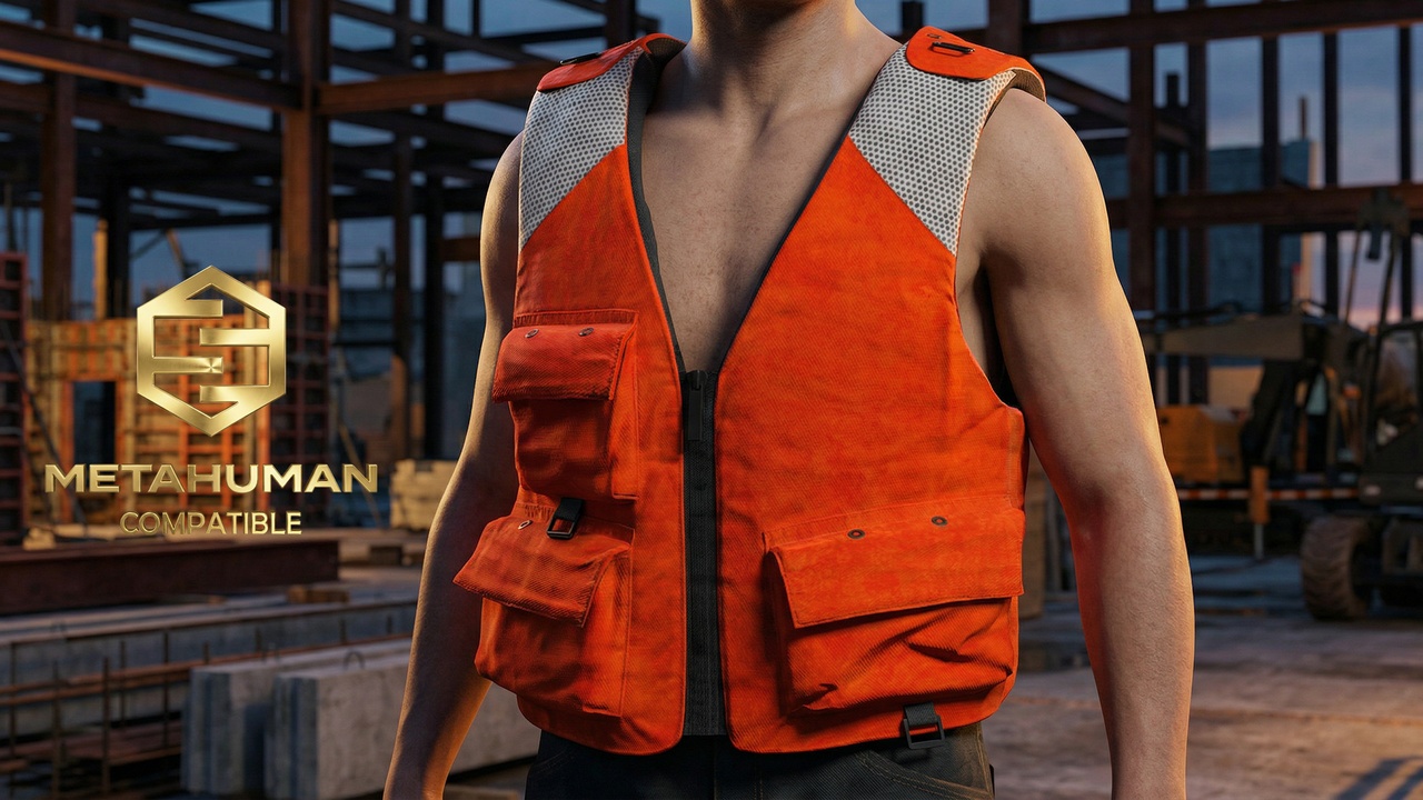 Media 1 for listing Orange High-Visibility Work Vest with Pockets – Construction Safety Gear