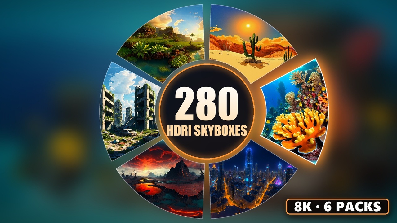 Media 1 for listing Lava, Coral Reef & Wasteland 8K HDRI Bundle - 280 Skyboxes: Desert, City & Swamp