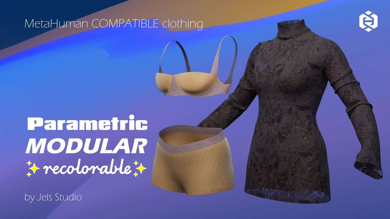 Lace dress, bra and shorts - modular, parametric, recolorable Metahuman clothing 제품 등록을 위한 미디어 1개