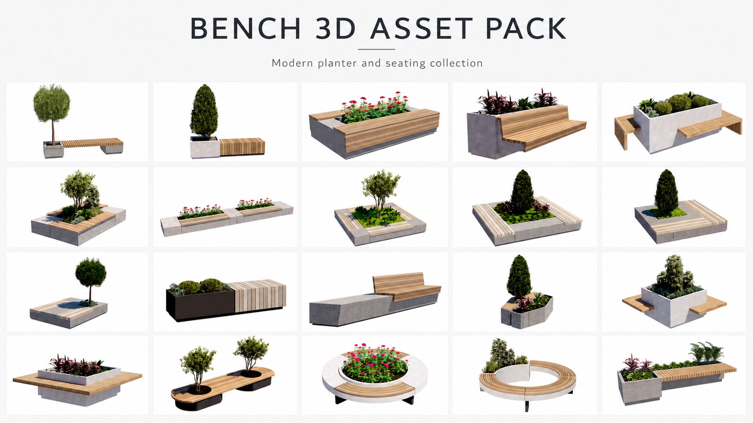 Media 1 for listing 20 Modern Landscape Bench 3D Pack