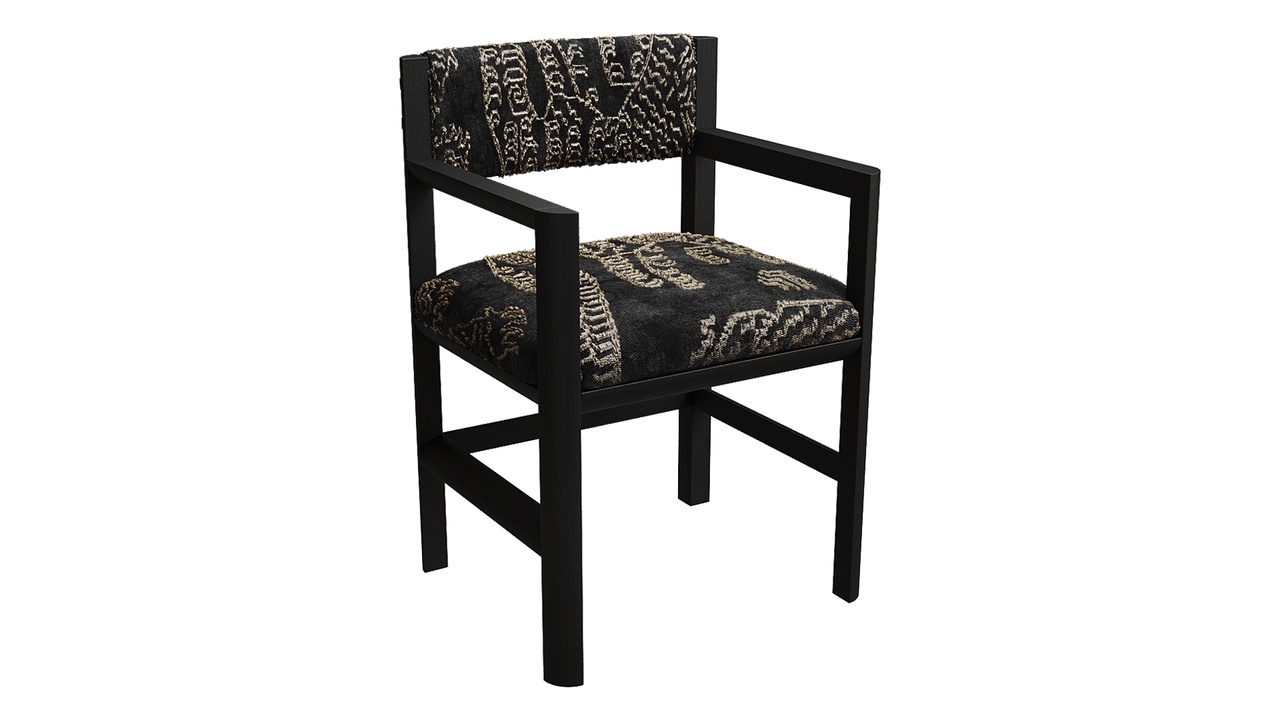 Media 1 for listing Modern Black Armchair with Embroidered Velvet