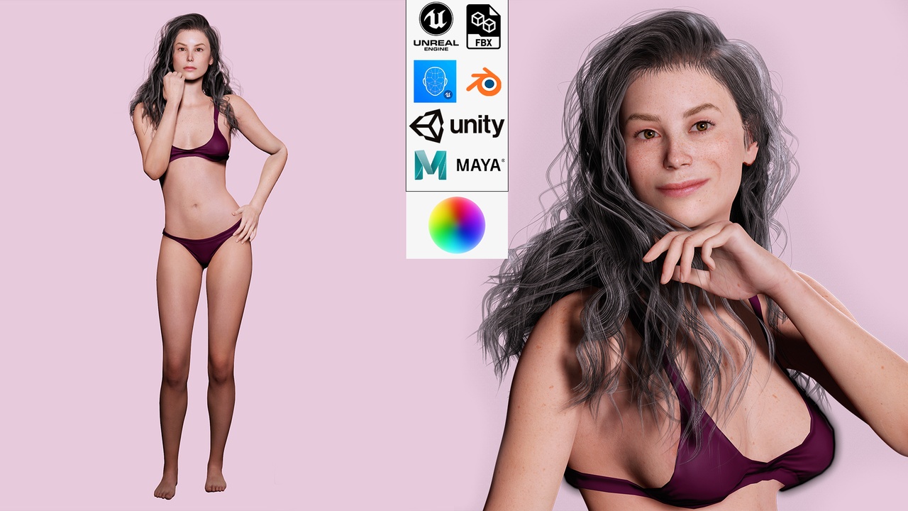 Media 1 for listing Camilia Realistic Women free Base mesh Low-poly 3D model