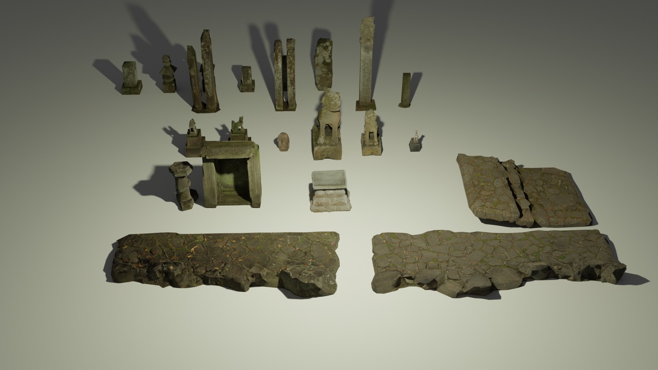Media 1 for listing Japanese Graveyard Asset Pack: Tombs, Pillars, Statues & Gravestones