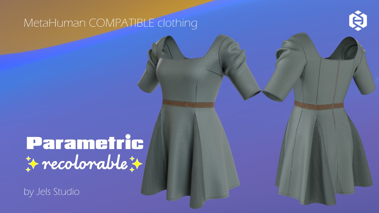 Media 1 for listing Dress with belt and zippers - customizable in color and size for any Metahuman