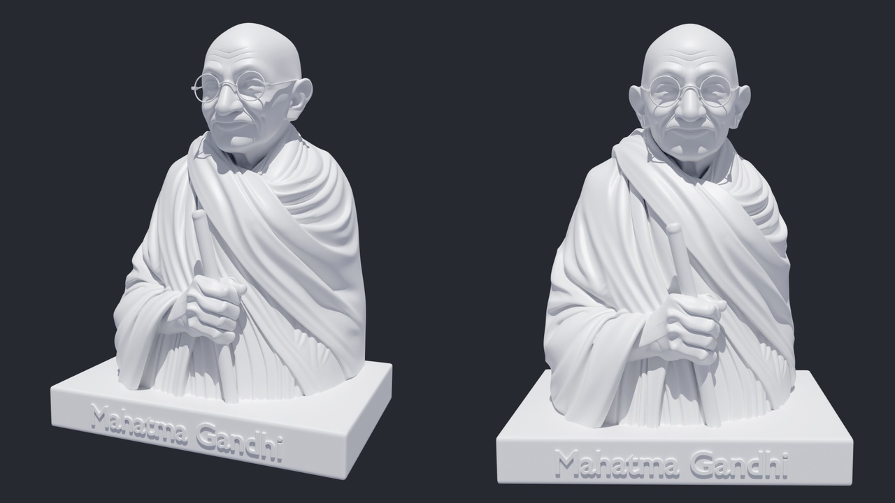 Media 1 for listing Mahatma Gandhi 3D Printable Statue – Hyper Realistic Miniature | STL, OBJ & FBX