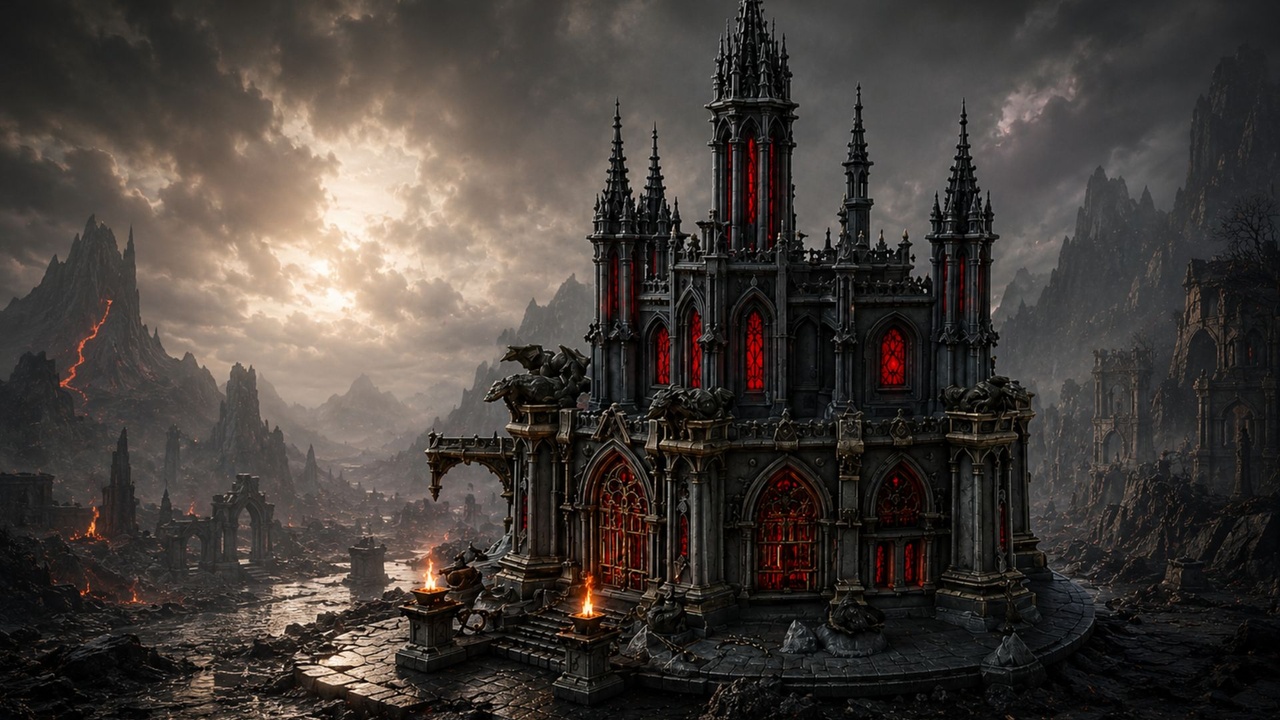 Dark Gothic Cathedral Interior Environment | Fantasy Dungeon Hall ...