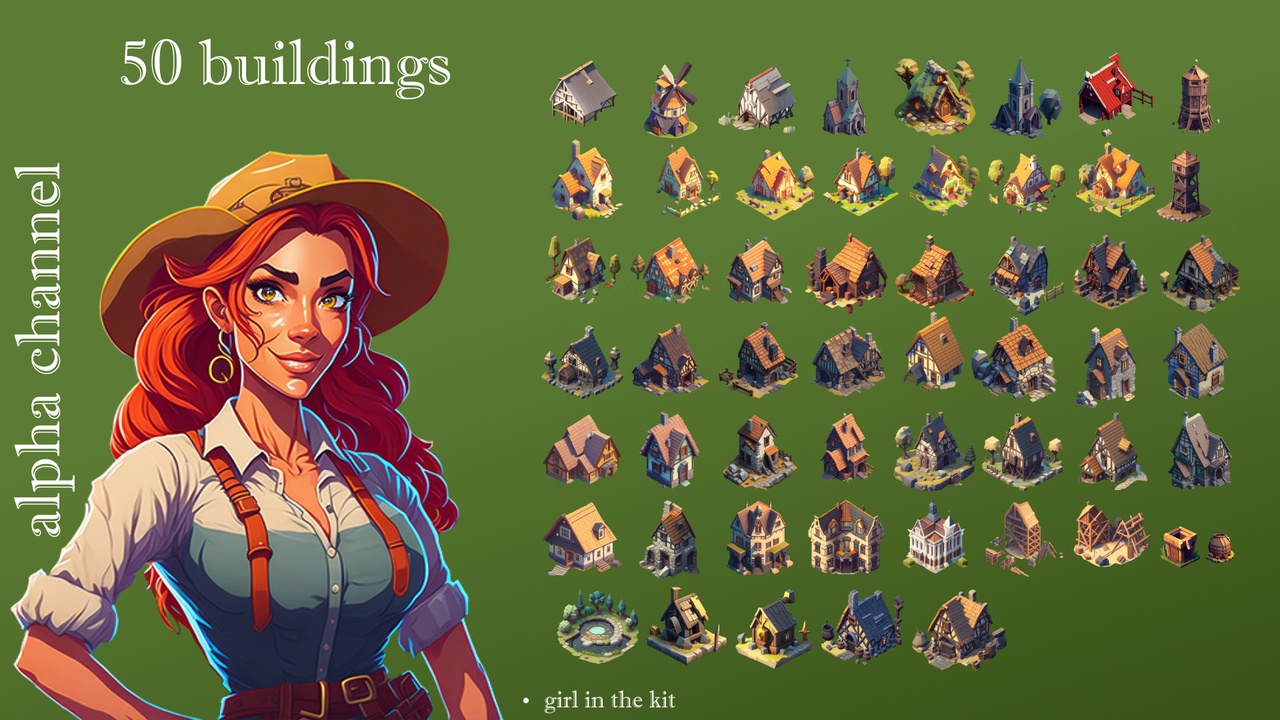 Media 1 for listing Isometric 2D village houses and buildings