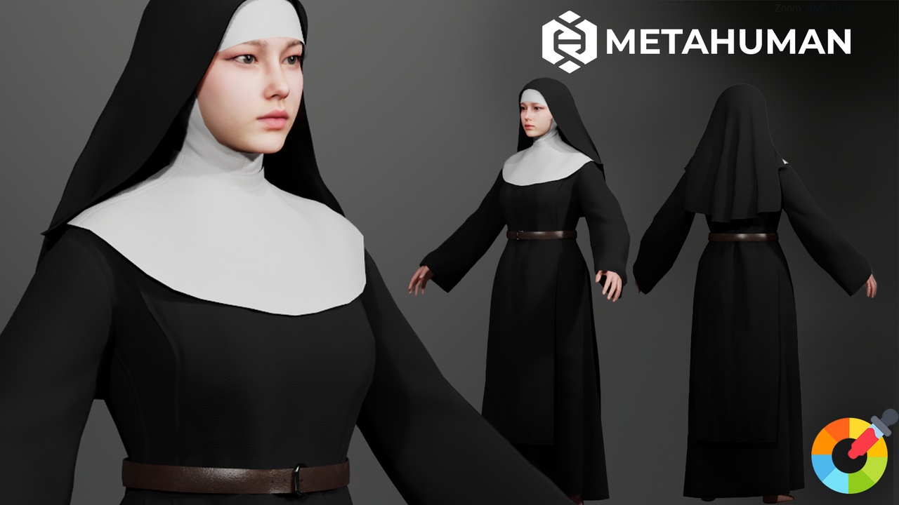Media 1 for listing Nun Habit and Veil Outfit - Parametric Metahuman Clothing | Recolorable