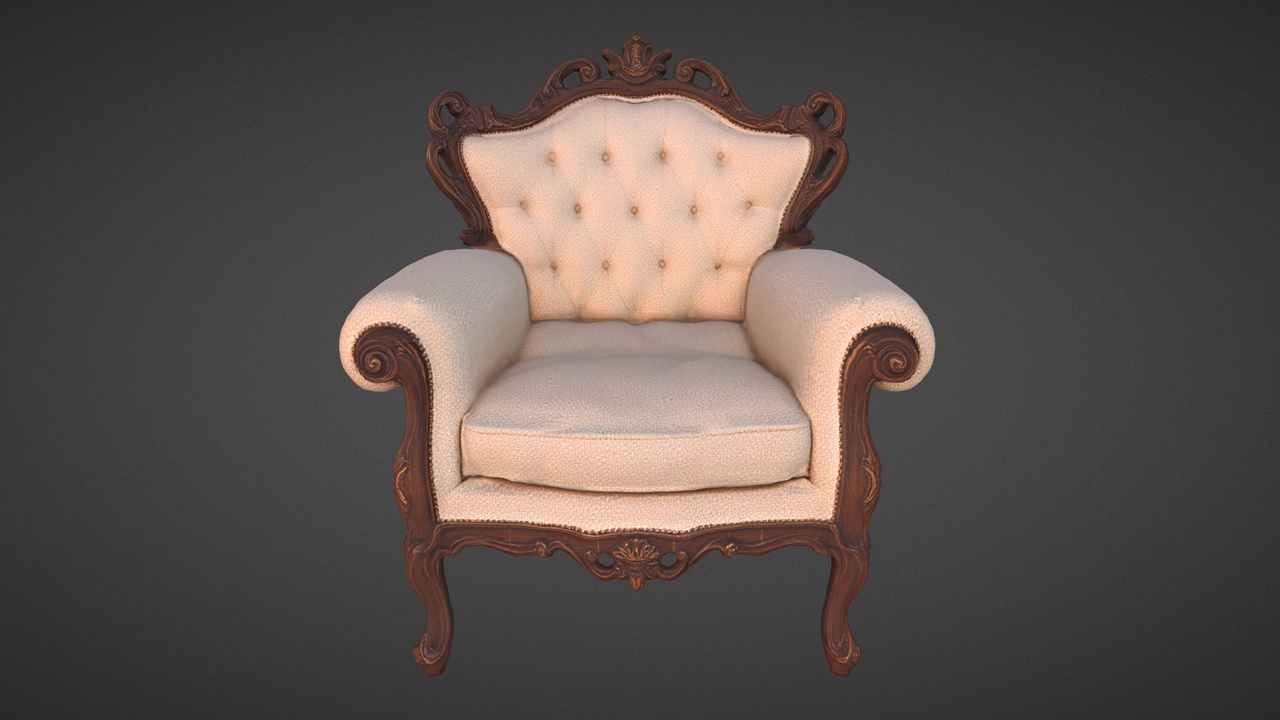Media 1 for listing Victorian Upholstered Armchair Ornate Wooden Furniture 3D Model