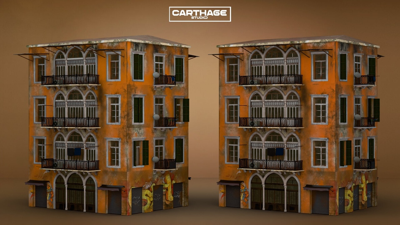 Media 1 for listing Arabic Neoclassical Weathered Architecture with Arched Balconies and Shops