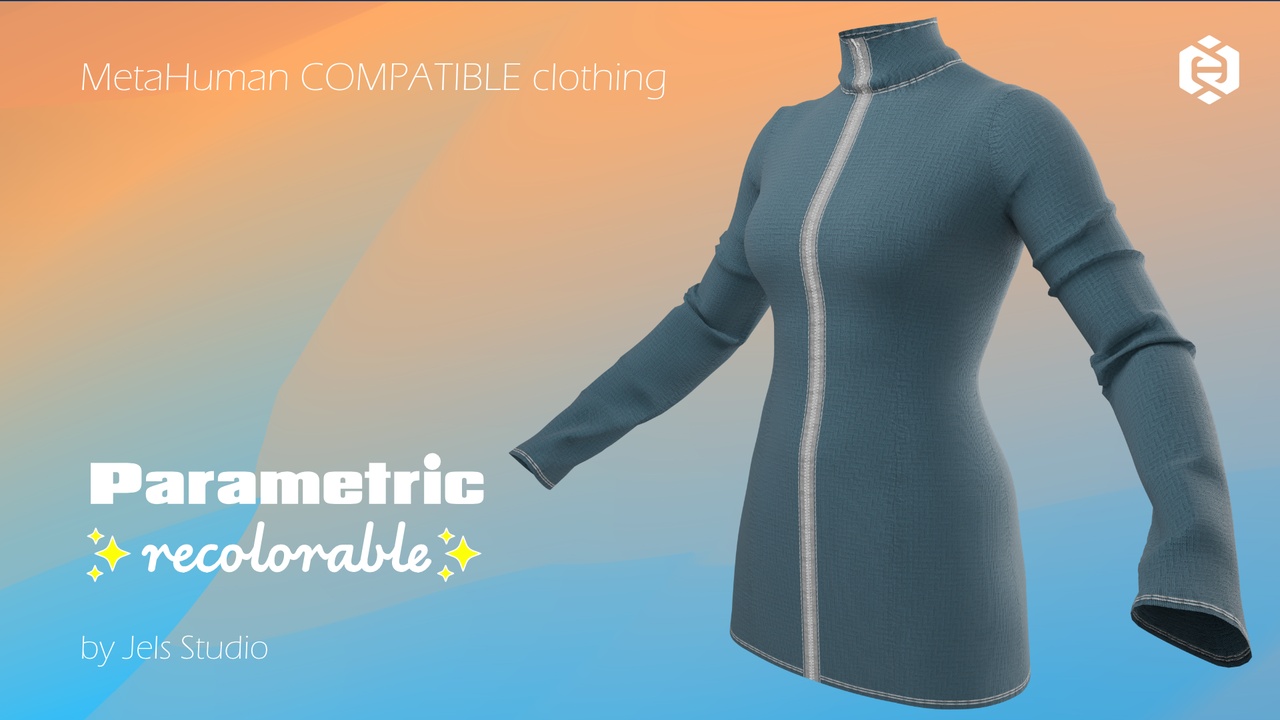 Media 1 for listing Mini dress with long sleeves - parametric, recolorable Metahuman clothing