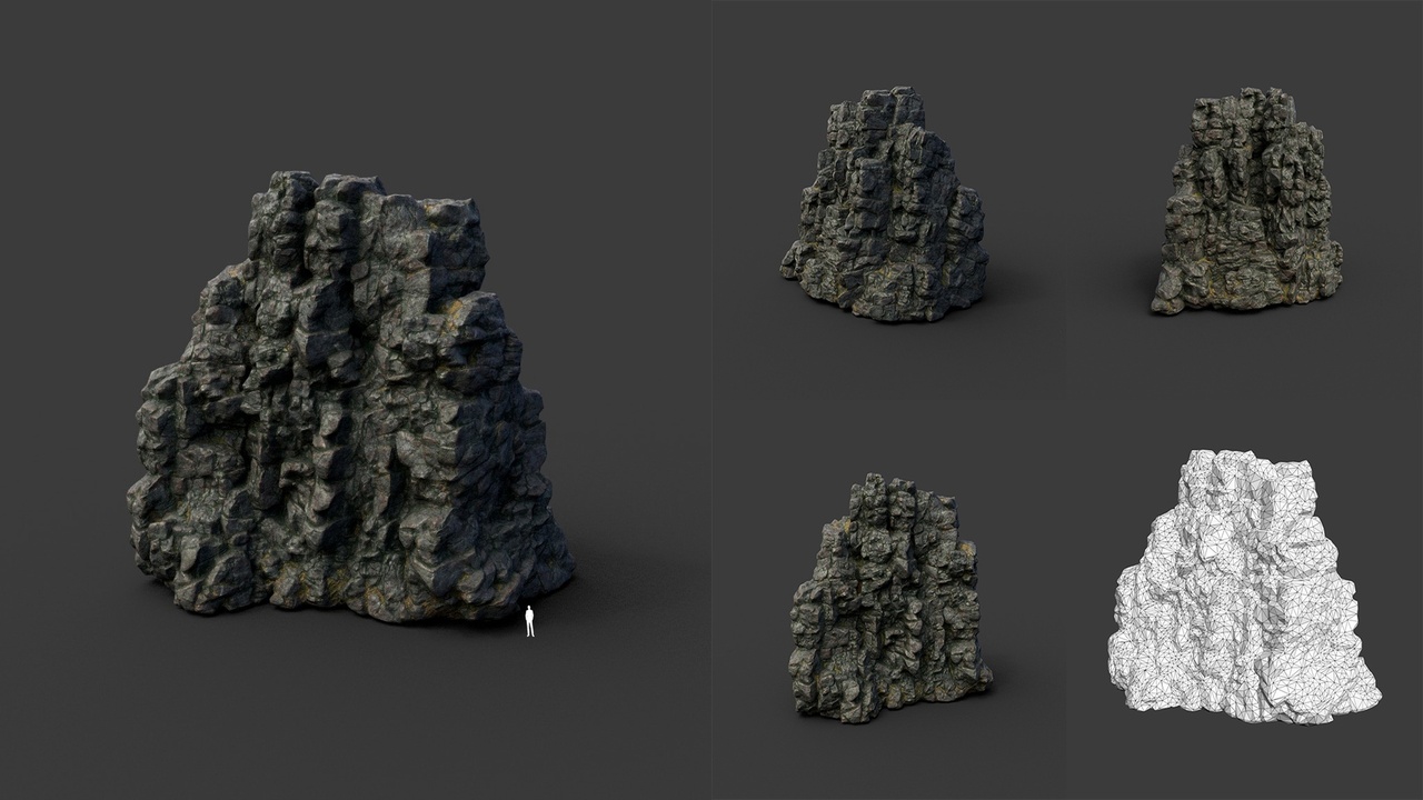 Media 1 for listing Low poly Tall Cliff Black Rock 210502