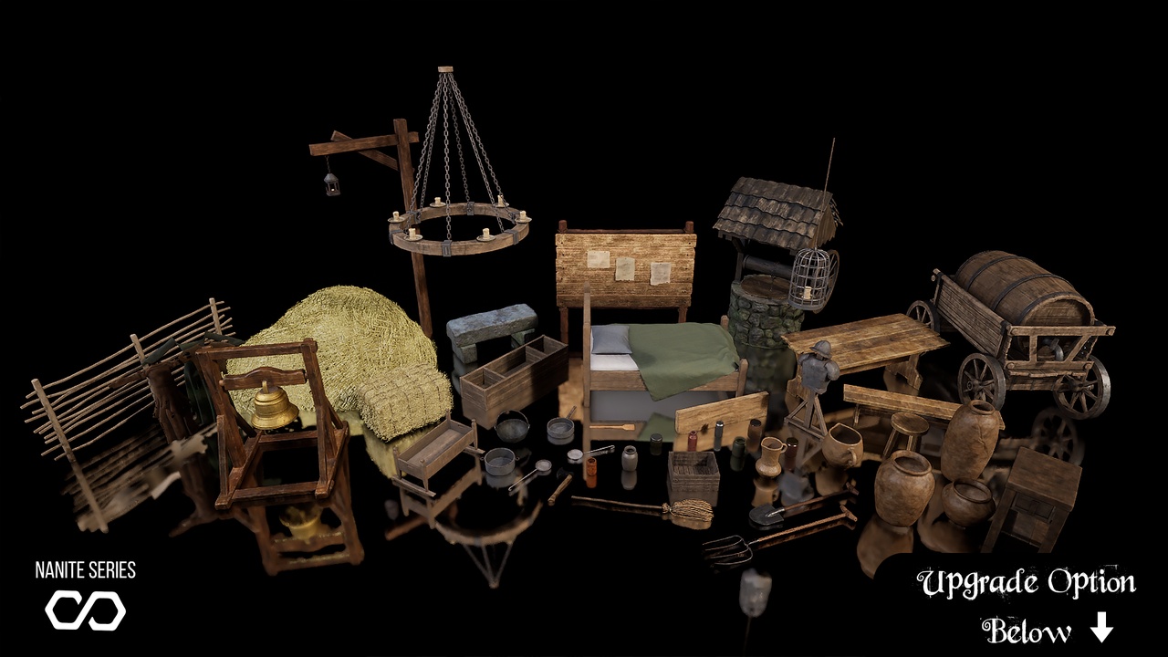 (Nanite) Medieval Village Kit - Village Props (Village, Medieval Props, Fantasy) 제품 등록을 위한 미디어 1개