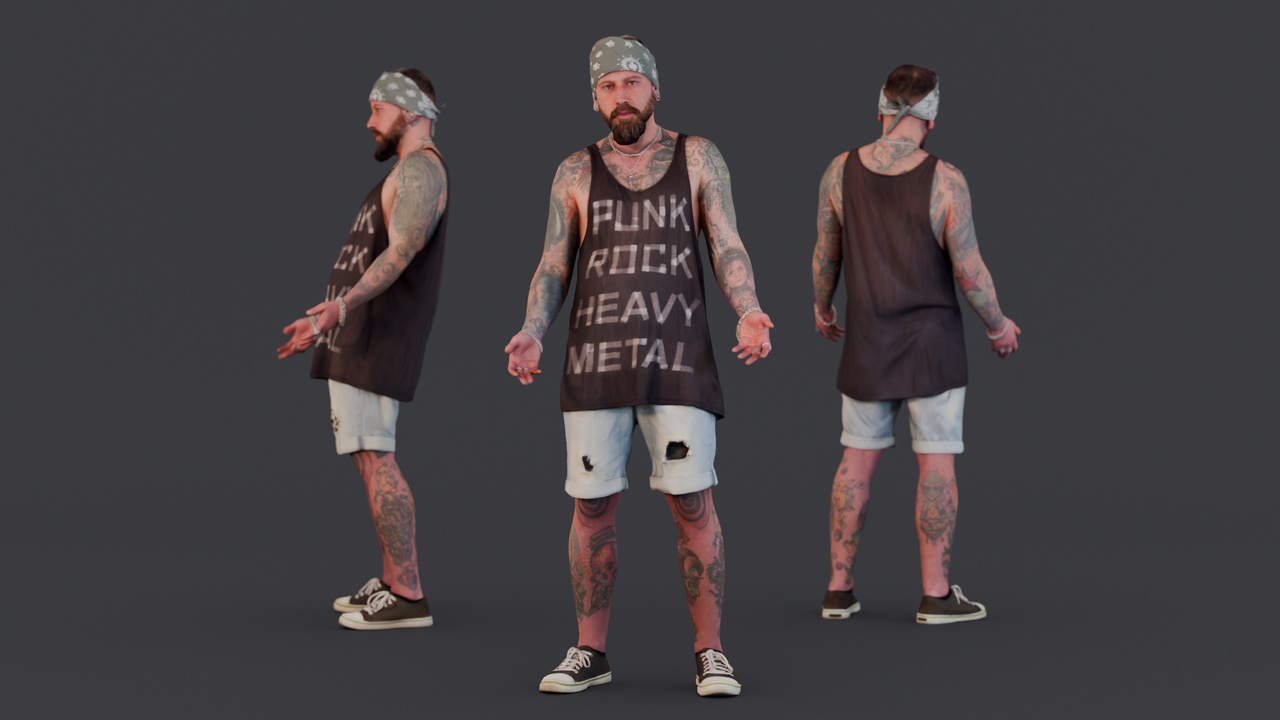 出品Tattooed Rocker in Casual Streetwear - Confused Poseのメディア1