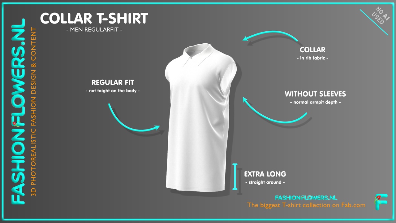 Media 1 for listing White Colour Extra Long Sleeveless Polo Collar T-shirt | Poloshirt Style Collar