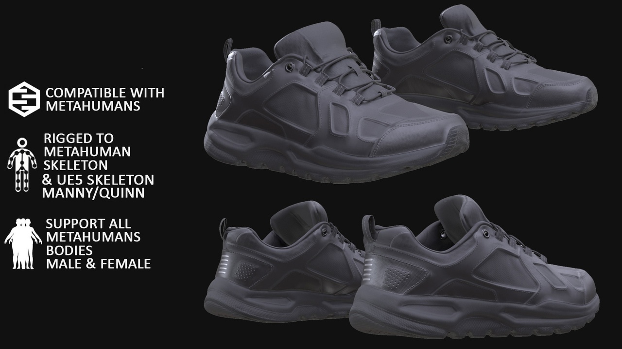 Media 1 for listing 3D Sneakers Model For Metahuman 144 - All MH Bodies & UE5 Skeletons - Rigged