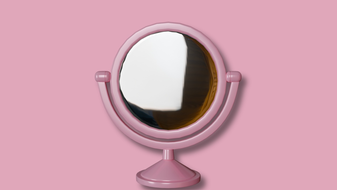 Media 1 for listing Low Poly Pink Vanity Mirror Stylized Makeup Table Mirror