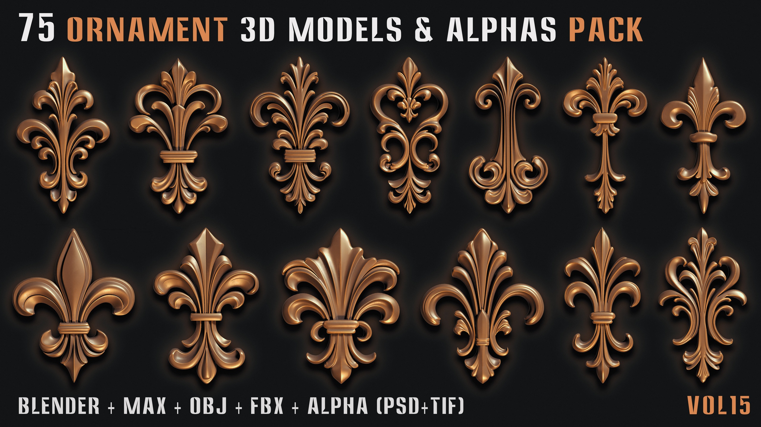 Media 1 for listing 75 Ornament 3D Models & Alphas Pack– Vol15