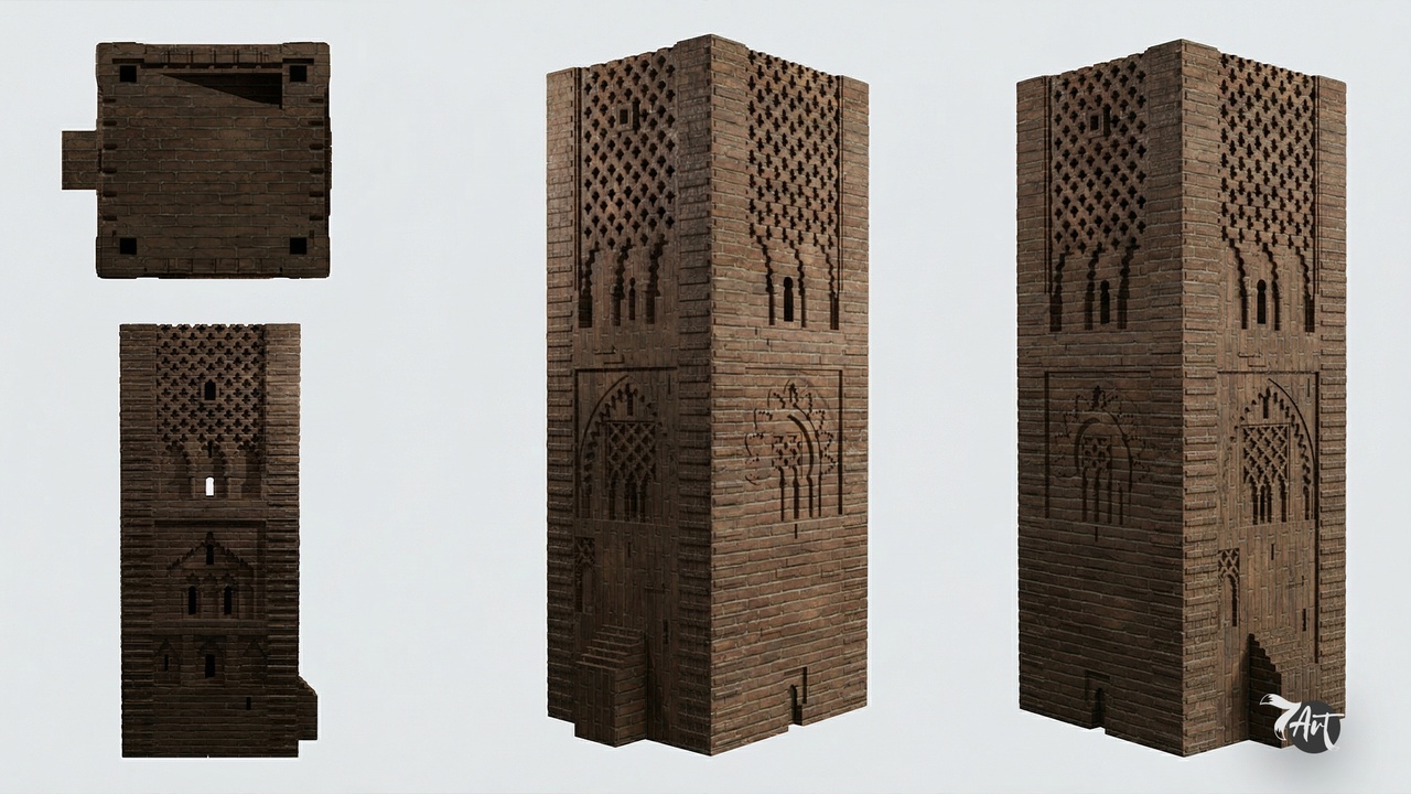 Media 1 for listing Hassan Tower 3D Model – Moroccan Historic Minaret