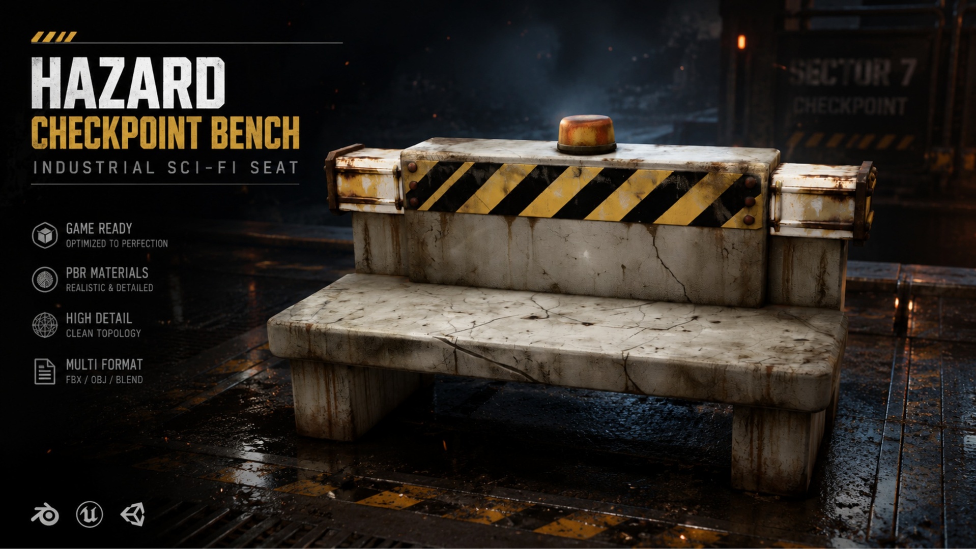Media 1 for listing Hazard Checkpoint Bench – Industrial Sci-Fi Seat