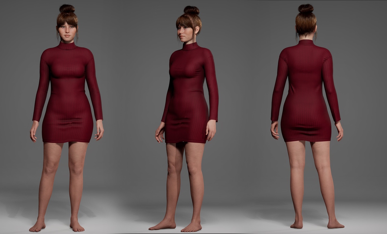 Media 1 for listing Tight Ribbed Sweater Dress - Metahuman Compatible - Blender & FBX files