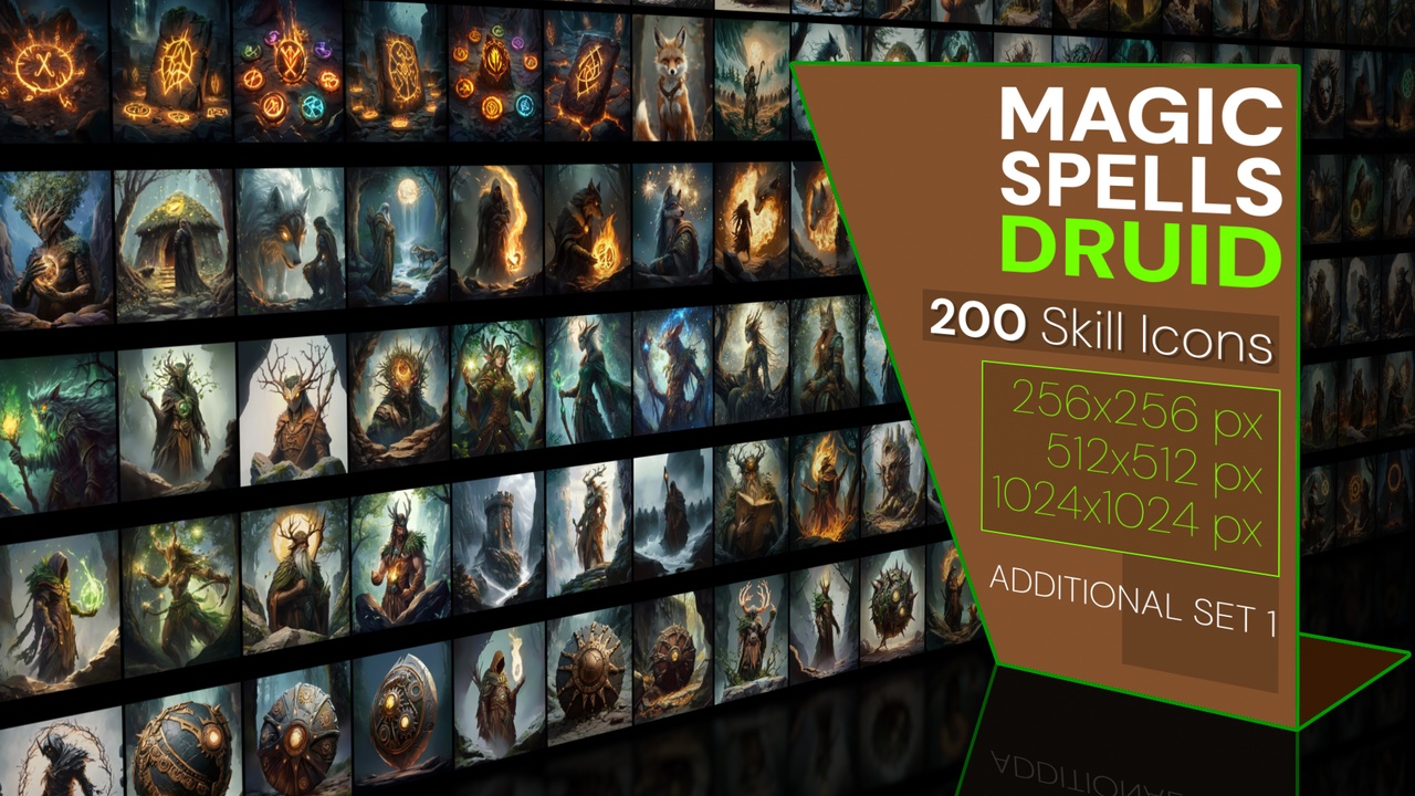Media 1 for listing 200 additional magical spell icons themed around - Druid. Pack 1