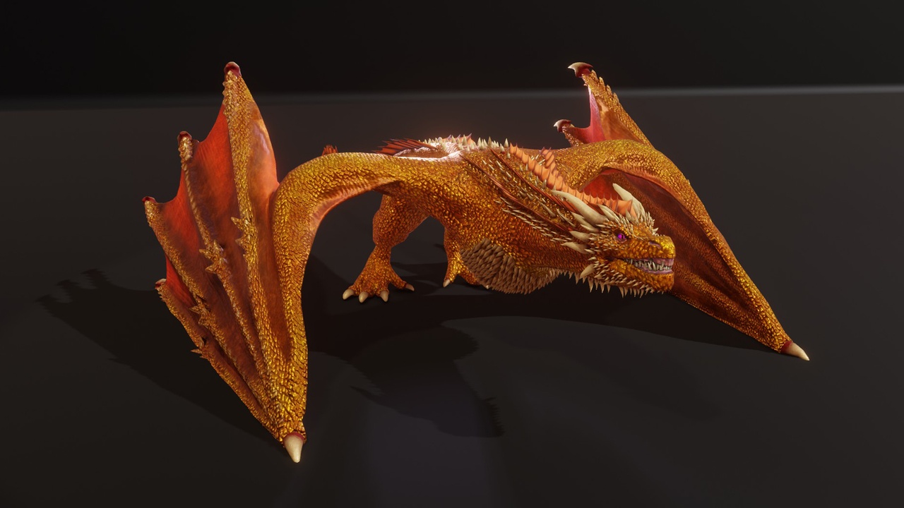商品 Realistic Gold Wyvern Animated 3D Model (Low Poly, Game Ready) 的媒体 1