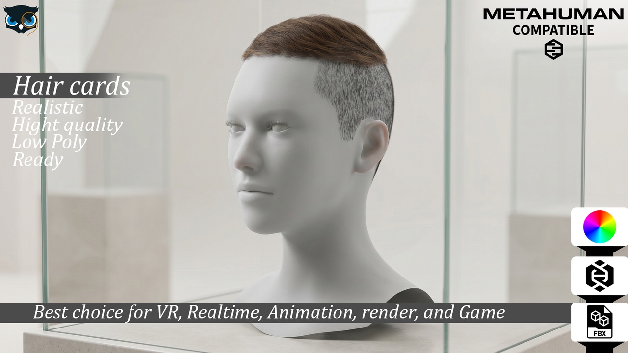 Media 1 for listing Tactical Buzzcut with Top Crop Real Time MetaHuman Compatible Hair Cards