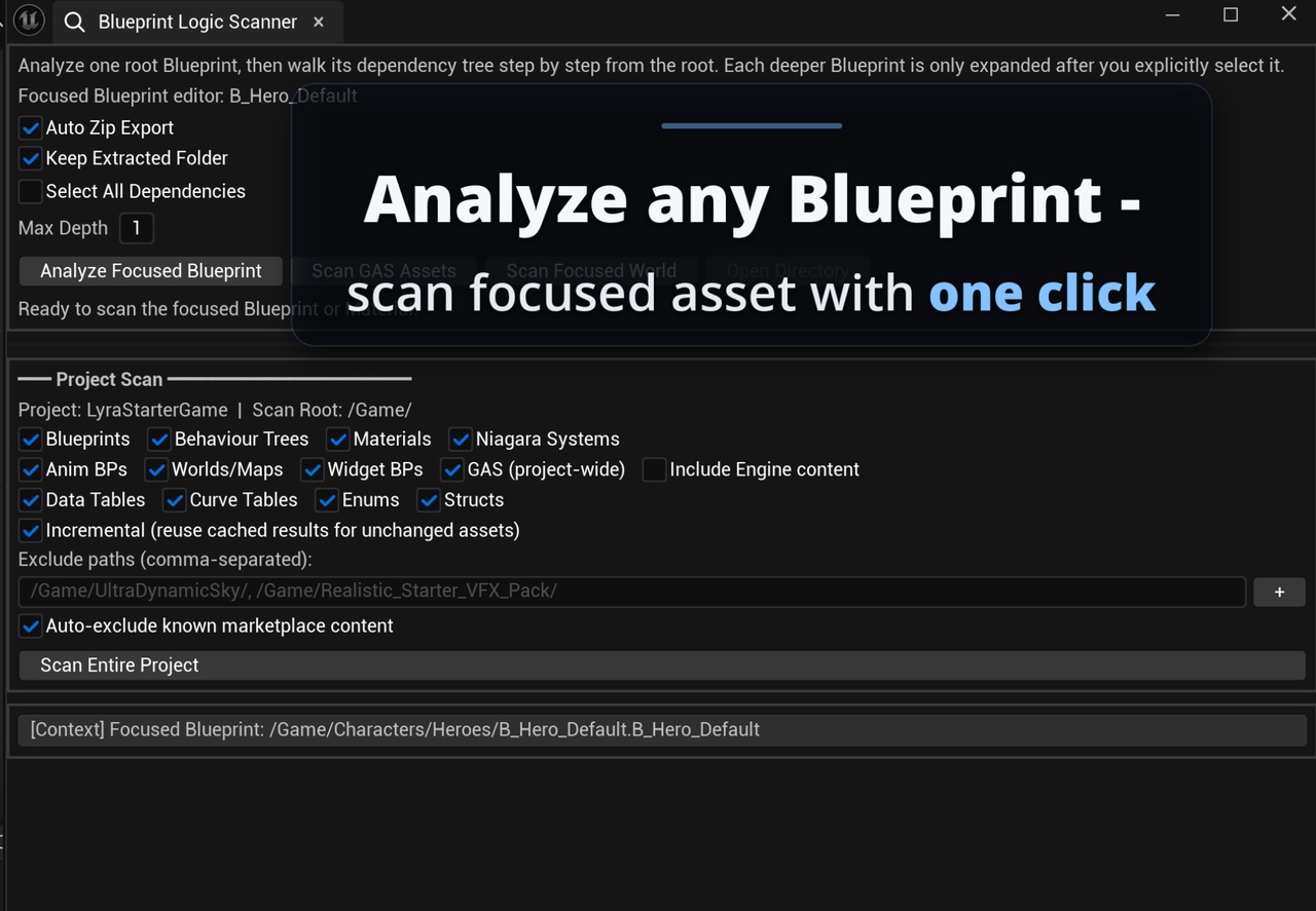 Blueprint Logic Scanner — AI-Ready UE5 Project Analyzer | Fab