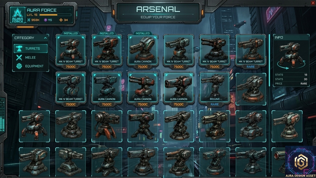 Media 1 for listing Cyberpunk Tactical: Automated Turrets β 40 High-Detail Icons