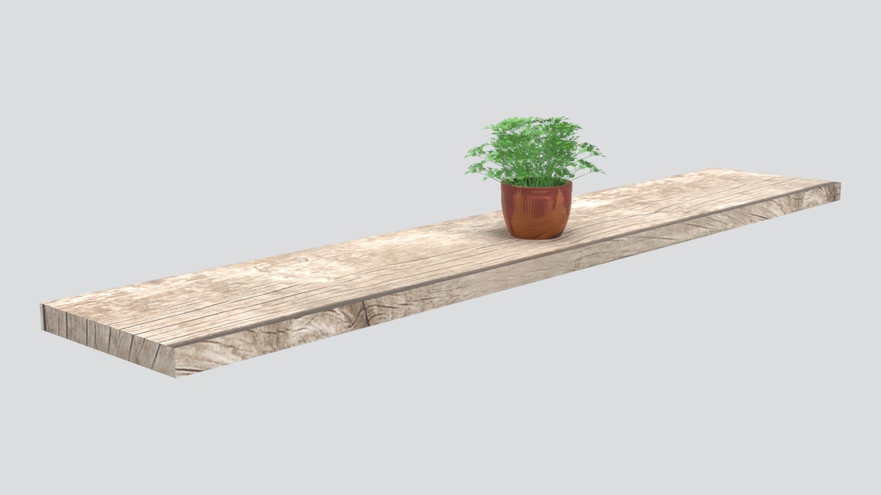 Media 1 for listing Weathered Wood Plank Shelf with Potted Fern 3D Model