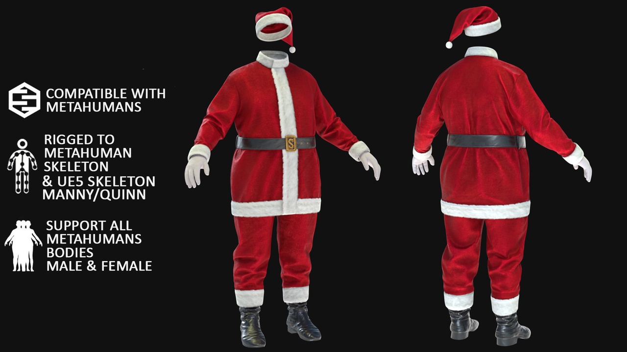 Media 1 for listing 3D Santa Claus Outfit - All MH Bodies & UE5 Skeletons - Rigged