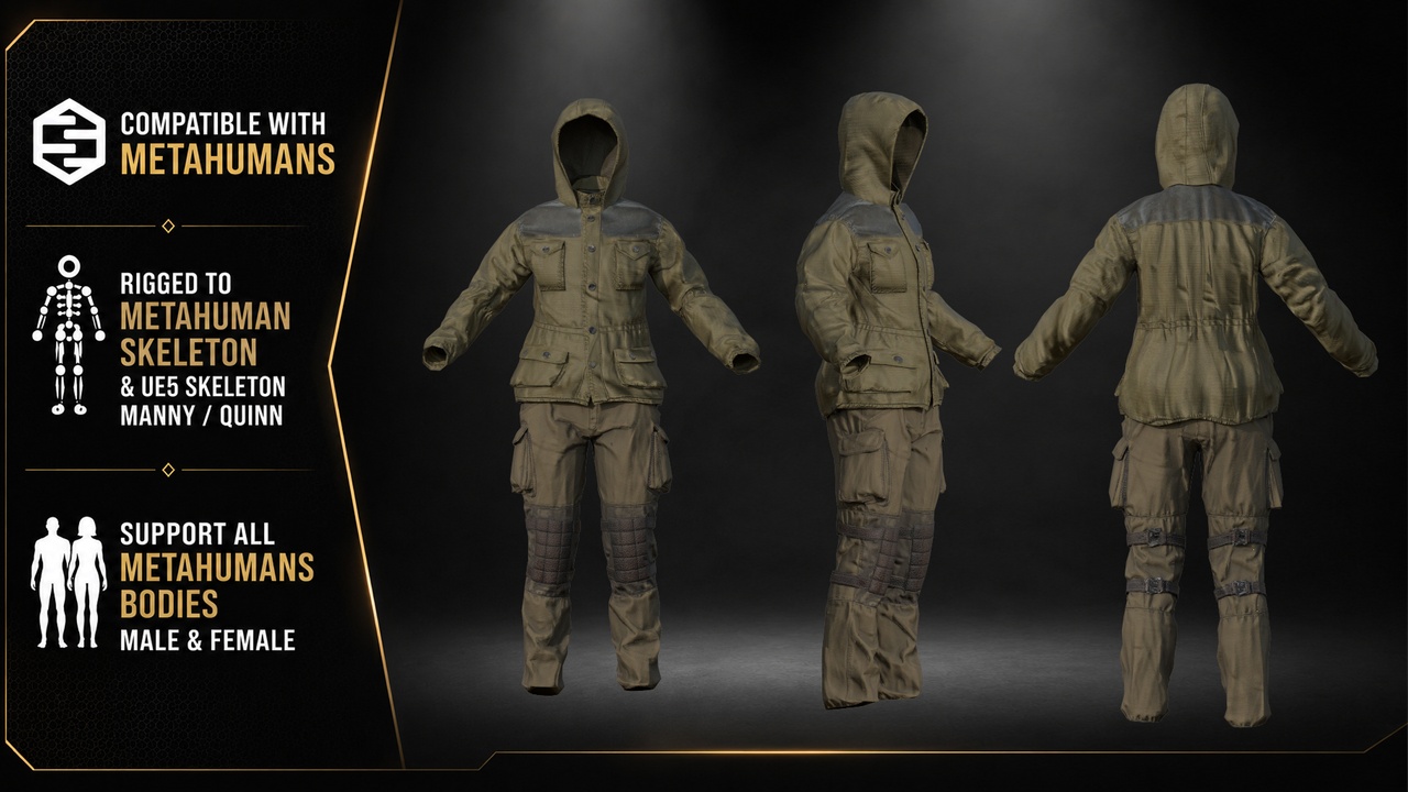 Media 1 for listing Ranger Survival Outfit for MetaHuman – All MH Bodies & UE5 Skeletons