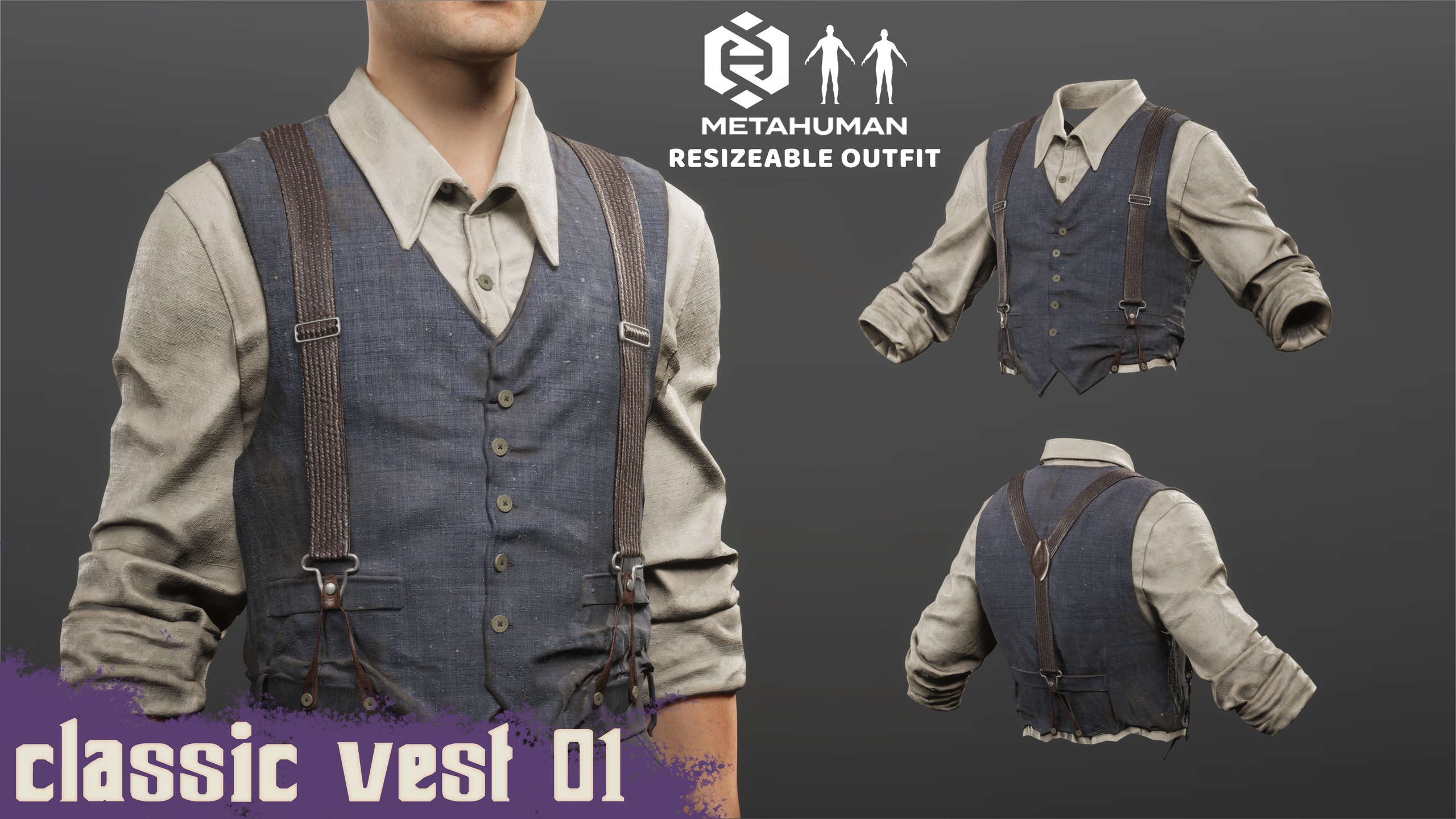 Media 1 for listing 01_Classic Vest, Shirt set - Metahuman Resizable Outfit