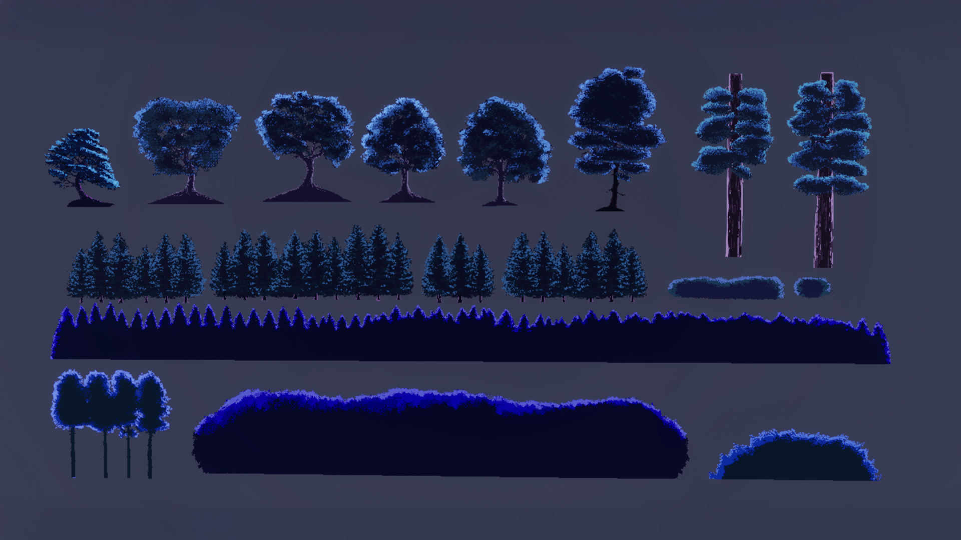 2D Pixel Trees Pack – Dark Forest Style | Fab